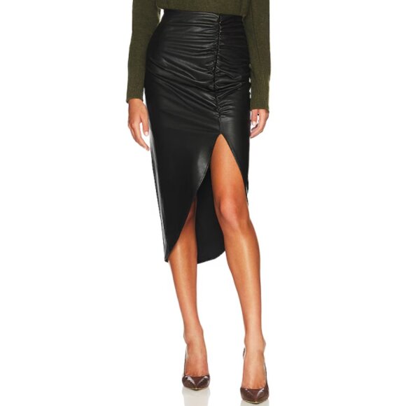 Veronica Beard 'Ari' Vegan Leather Ruched Midi-Skirt, Black